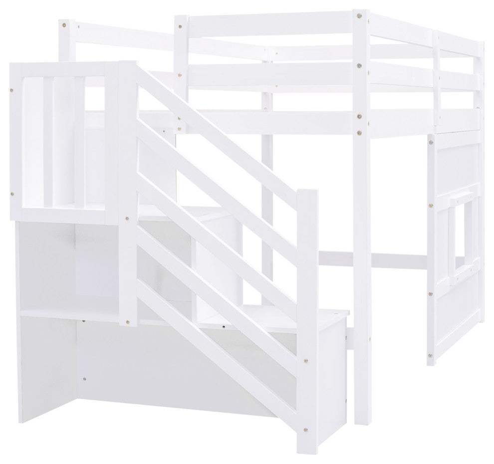Gewnee Twin Size Loft Bed with Storage Staircase and Window