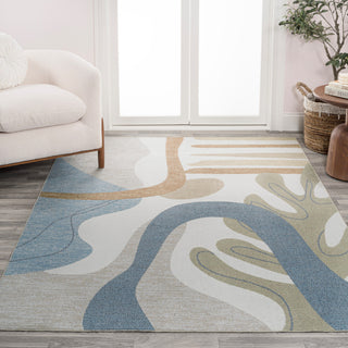 Algae Abstract Glam Botanical Machine-Washable Cream/Multi 5 ft x 8 ft Area Rug