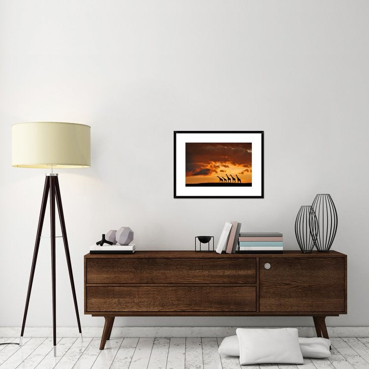 "Five Giraffes" Framed Digital Print by Muriel Vekemans, 30x22"