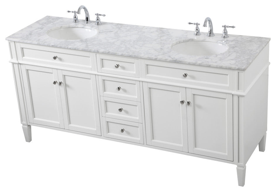 Home Living Vanity with Carrara White Marble Countertop, White, 72", Double Sink