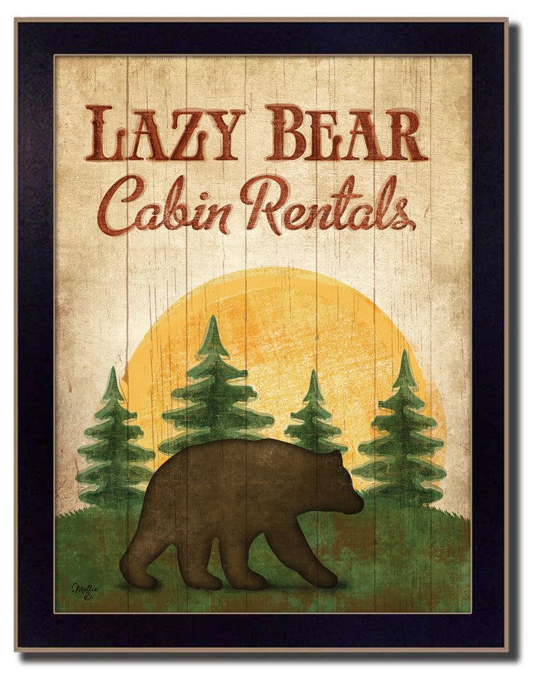 "Lazy Bear" By Mollie B., Printed Wall Art, Ready To Hang, Black Frame