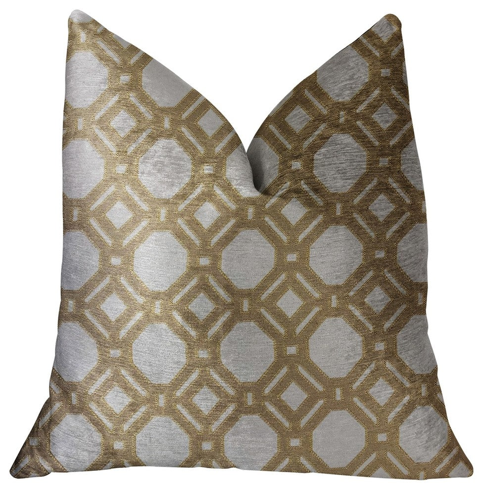 Medallion Eclipse Beige and Gray Luxury Throw Pillow, 20"x20"