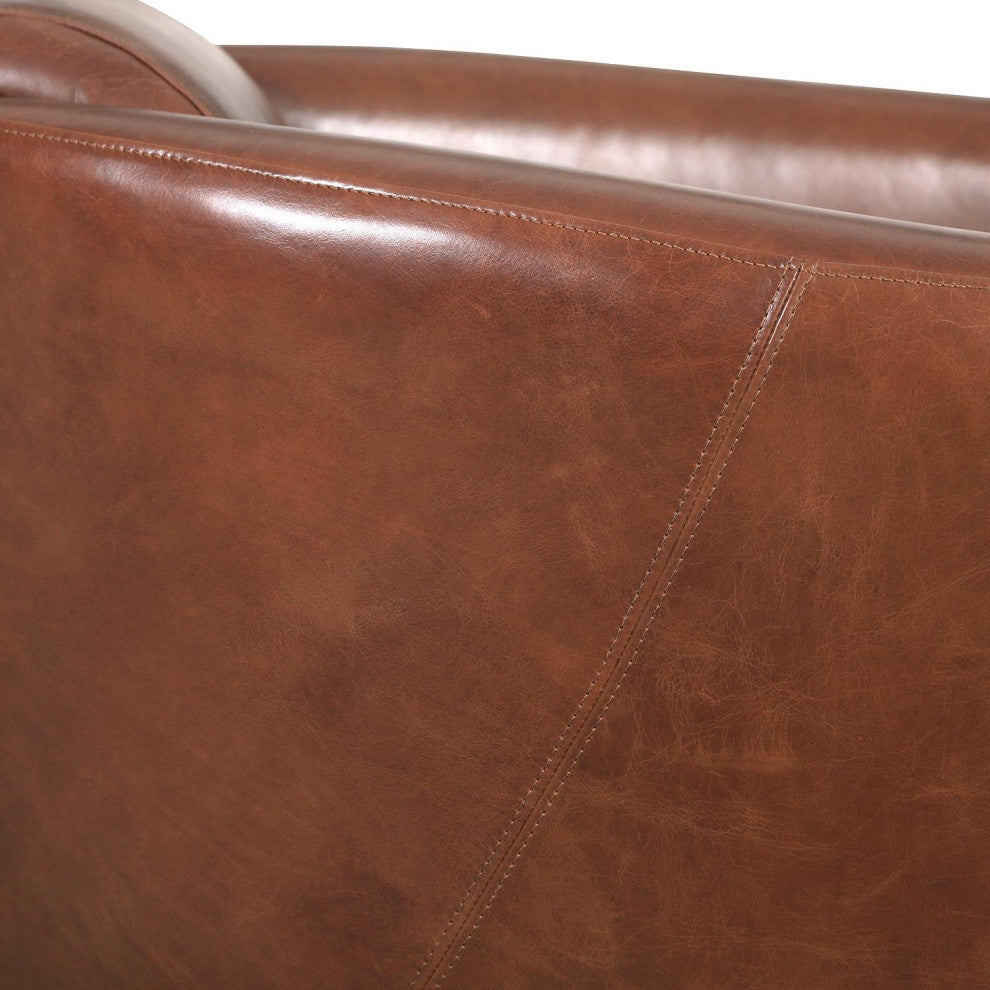 Pasargad Home Madison Top Grain Leather Upholstered Armchair, Brown