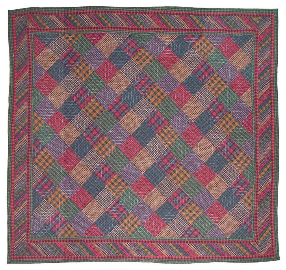 Tartan Log Cabin Quilt Queen 85"X95"