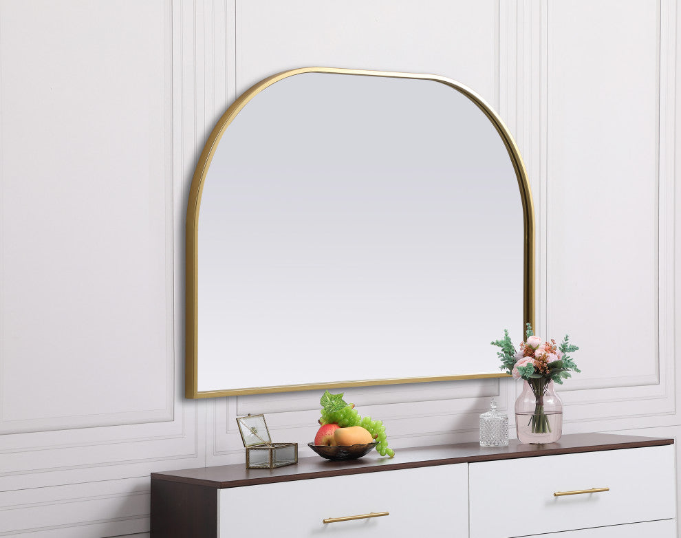 Metal Frame Arch Mirror 36X24 Inch, Brass