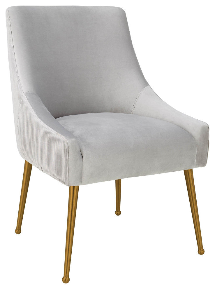 Beatrix Pleated Velvet Side Chair, Light Gray/Gold