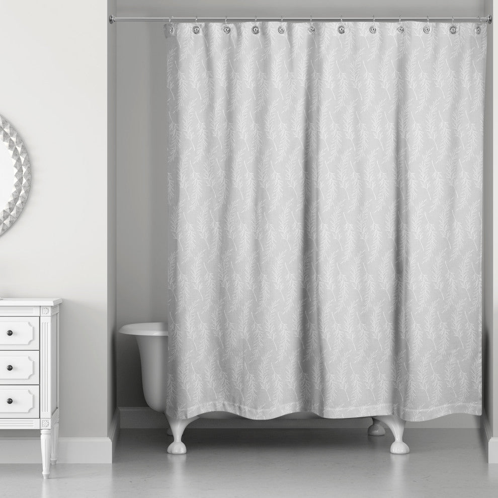 Light Gray Leaf Pattern 71x74 Shower Curtain