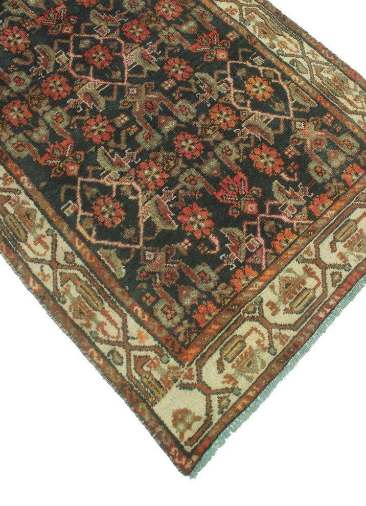 Fine Vintage Distressed Vinsone Navy/Rust Runner, 3'3x9'2
