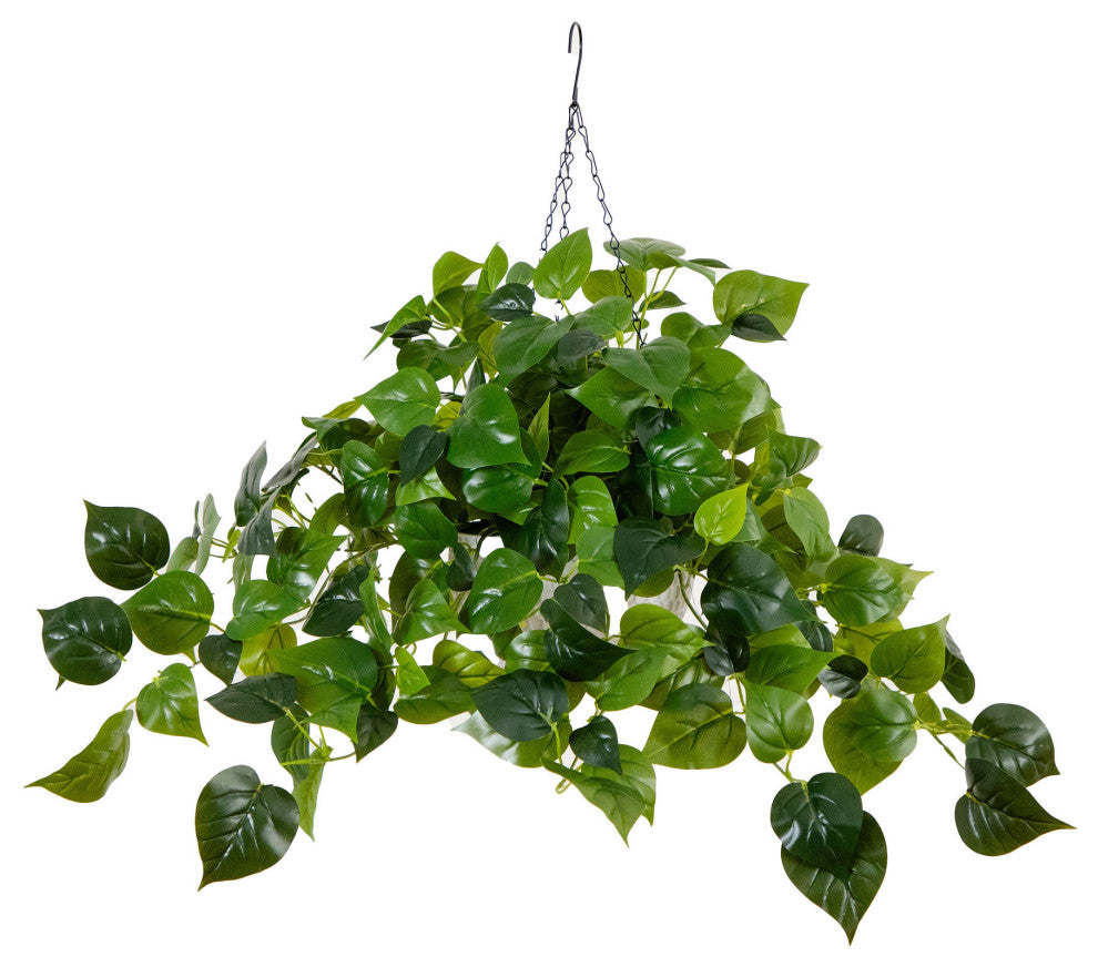 24in. Prelit UV Resistant Artificial Philodendron, White Hanging Basket