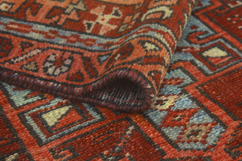 Fine Vintage Distressed Sanama Red/Blue-Grey Runner, 2'9 x 9'5