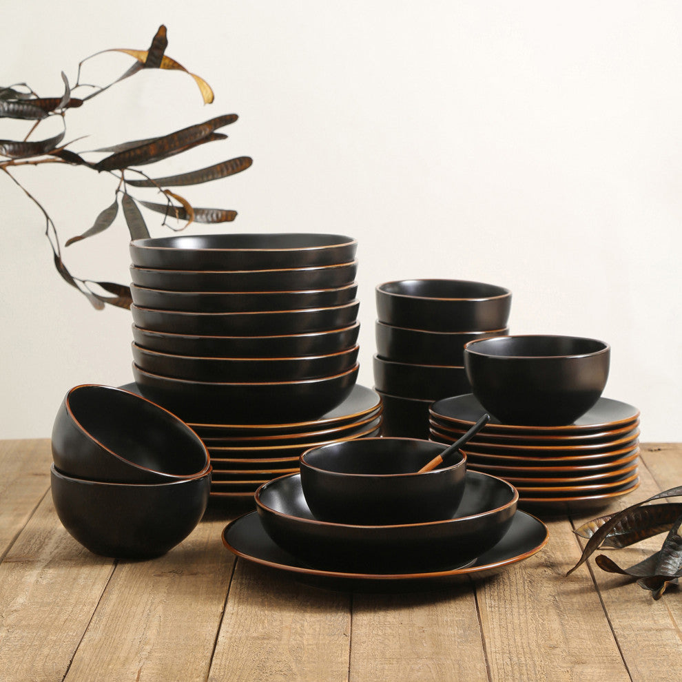 Stone Lain Brasa Stoneware 32 Piece Dinnerware Set, Black