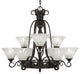 Elegant_ 9-Light Chandelier, Dark Granite Finish, 7" Italian Ice Glass