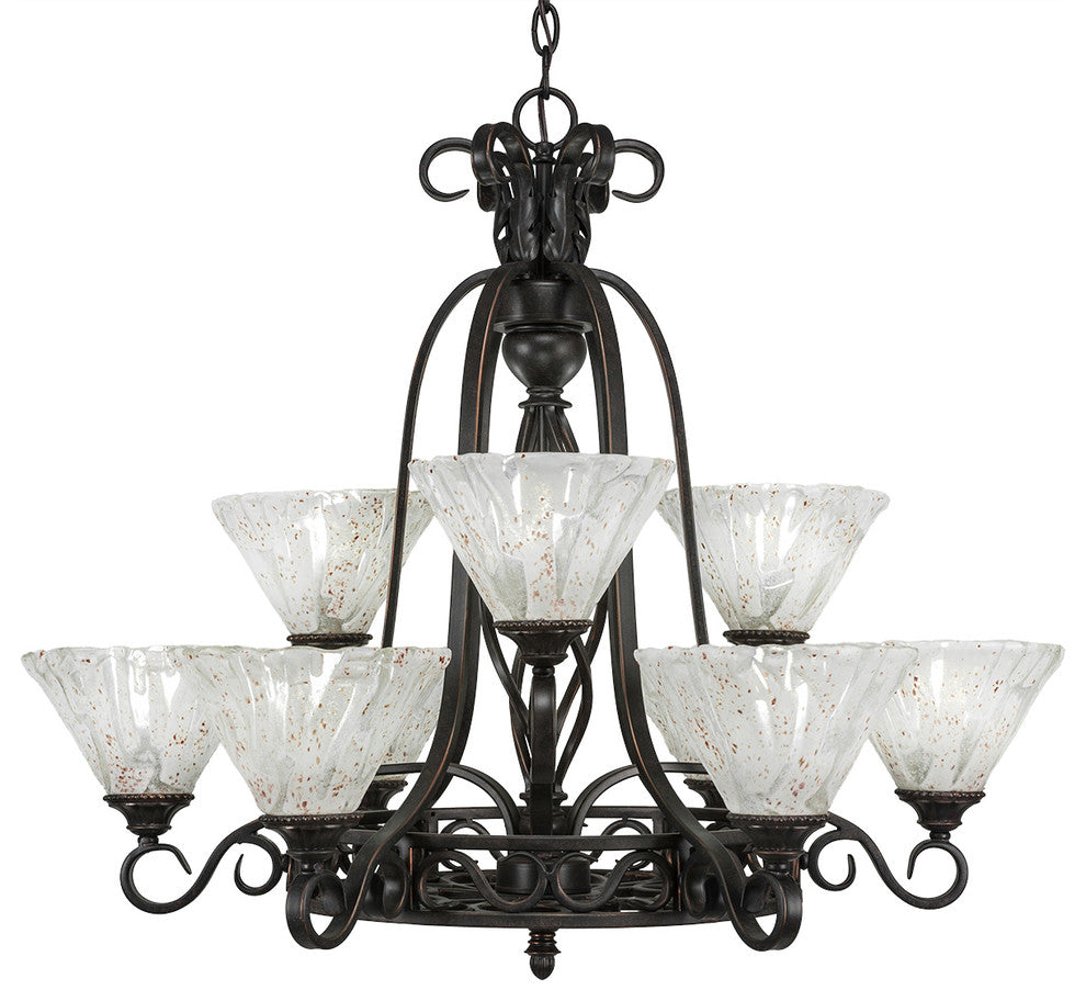 Elegant_ 9-Light Chandelier, Dark Granite Finish, 7" Italian Ice Glass