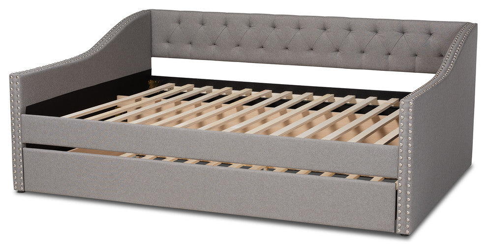 Norys Fabric Upholstered Size Daybed, Light Gray, Queen, Roll-Out Trundle