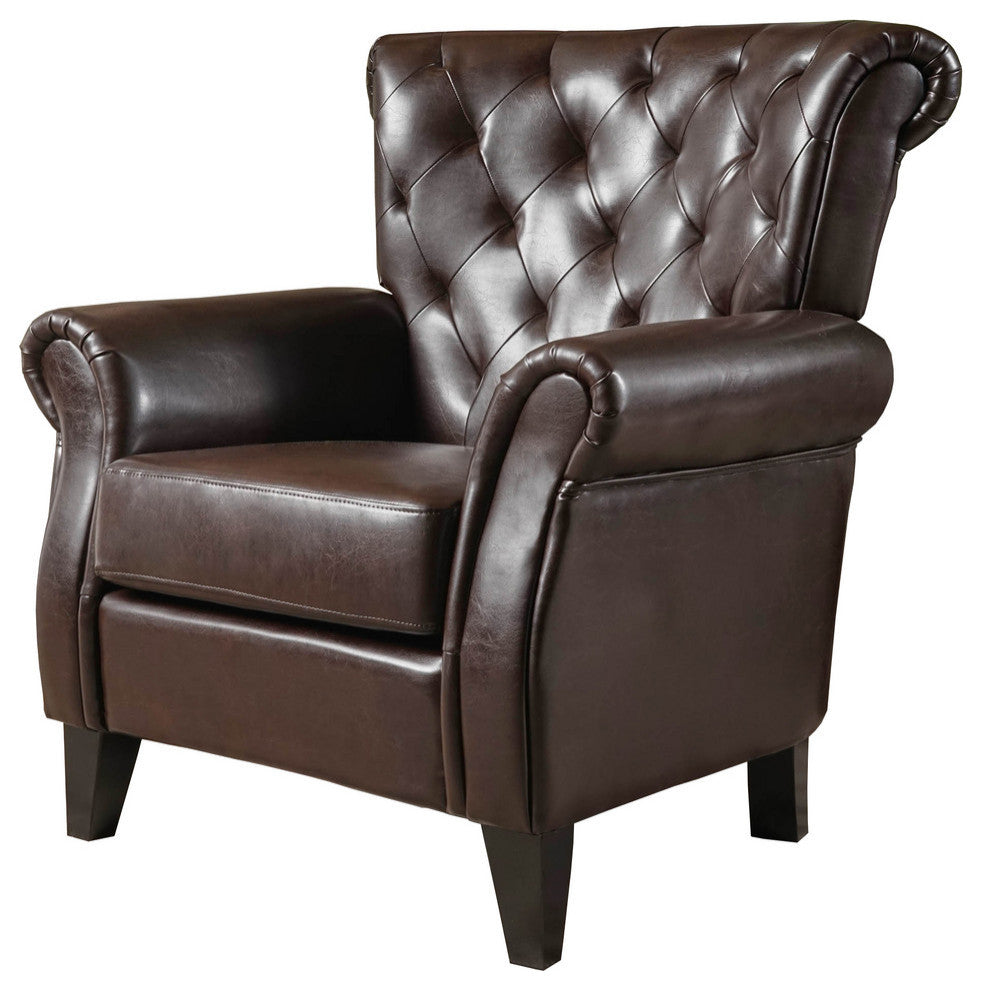 Solvang Contemporary Oversized Tufted Leather Club Chair, Hazelnut Brown