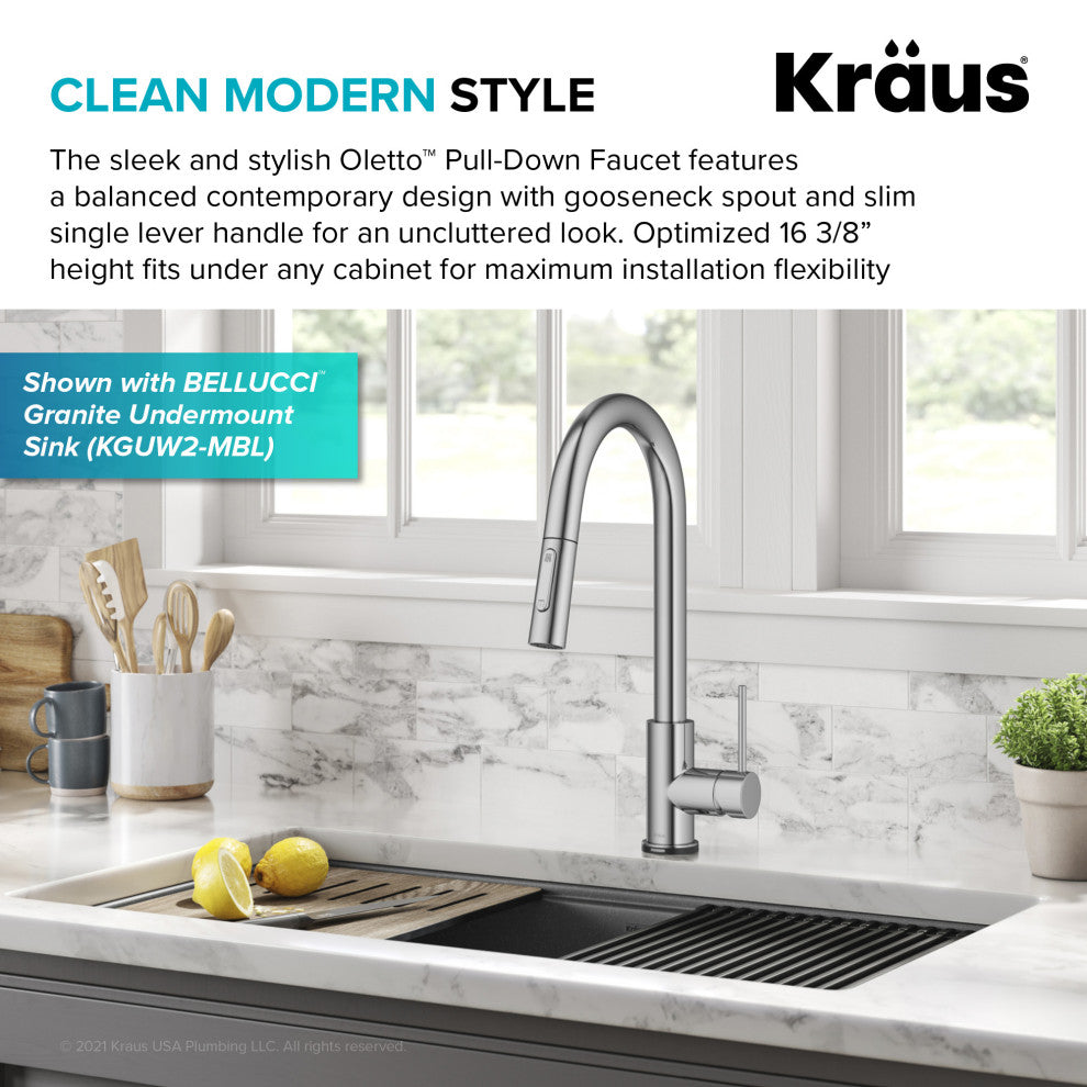 Oletto Pull-Down 1-Hole Kitchen Faucet, Chrome, Model Ktf-3104ch