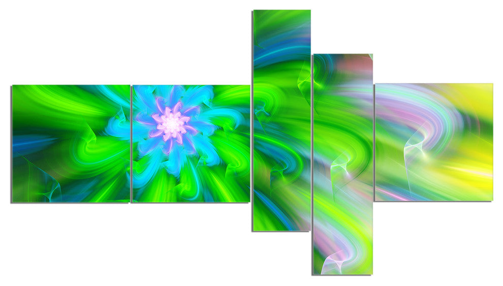 Dance of Green Flower Petals, Floral Canvas Art Print, 60"x32", 5 panels