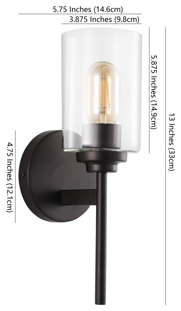 Juno 13" 1-Light Farmhouse Iron Cylinder LED Vanity, Oil Rubbed Bronze/Clear