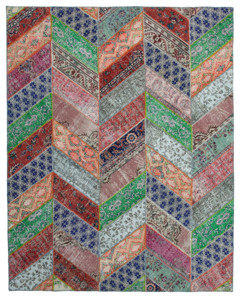 Rug N Carpet - Hand-Knotted Turkish 8' 2" x 10' 2" Contemporary Patchwork Rug