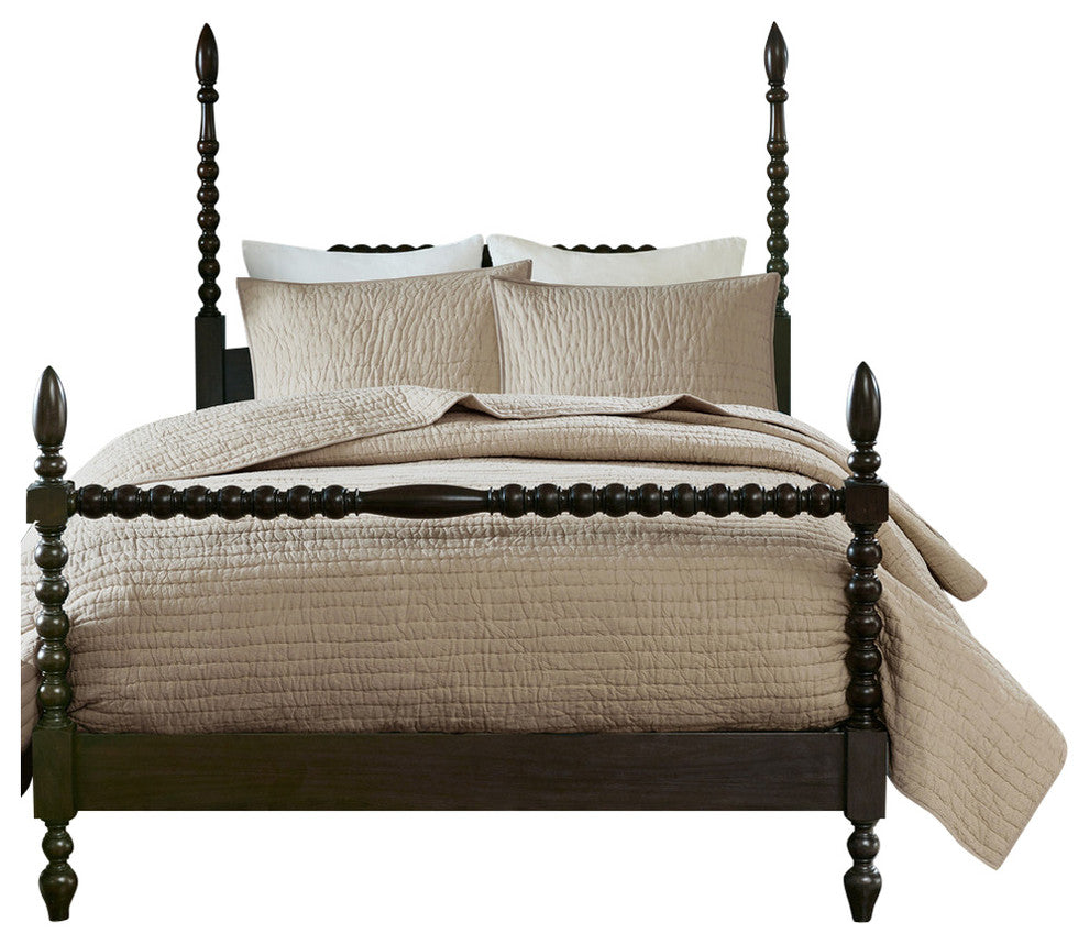 Madison Park Serene Cotton Hand Quilted Coverlet Set, Linen, King