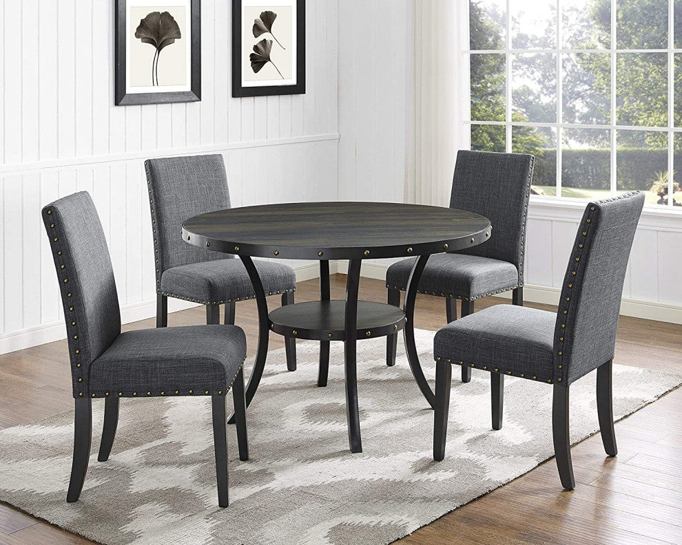 Tan Fabric Dining Chairs with Nail head Trim, Set of 2, Grey
