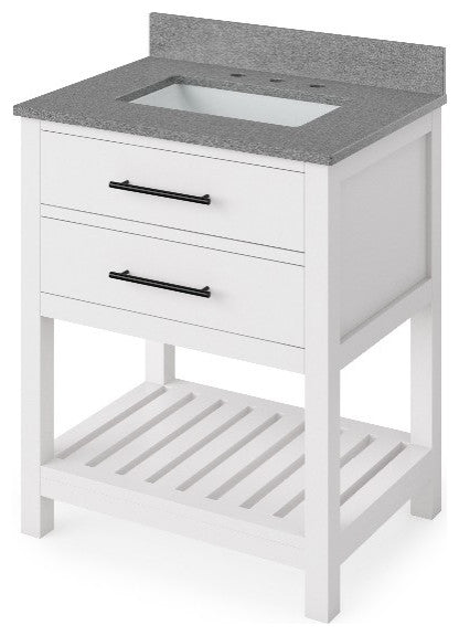 Wavecrest Contemporay White 30" Vanity, Steel Grey Cultured Marble Top