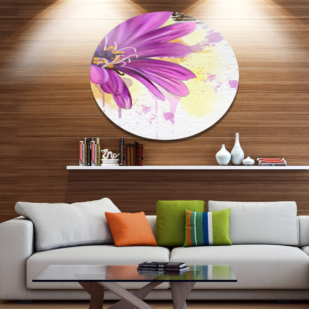 Lovely Purple Flower Watercolor, Modern Floral Round Wall Art, 23"