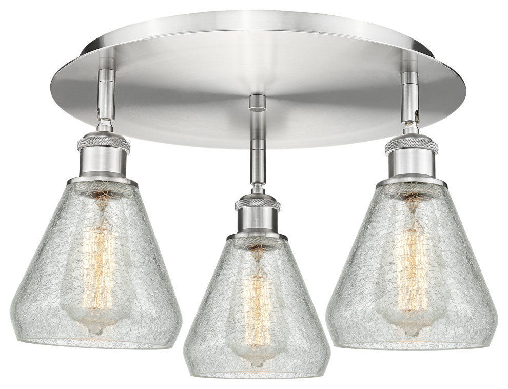 Innovations Conesus 3 17.75" Flush Mount Satin Nickel