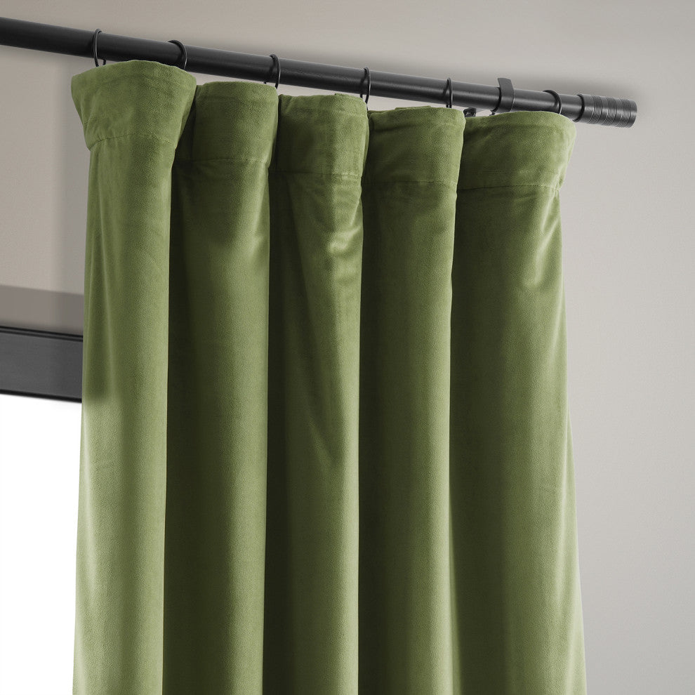 Signature Blackout Velvet Curtain Single Panel, Basque Green, 50"x108"