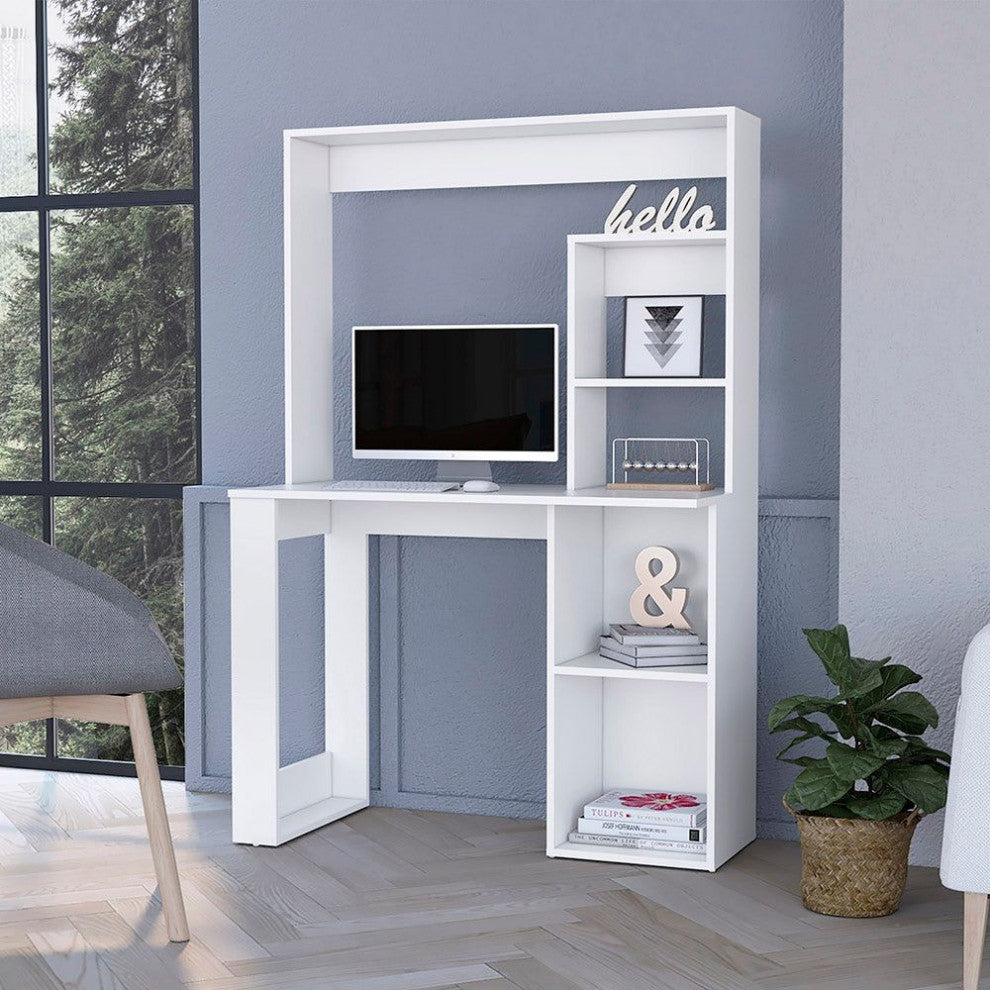 Carroll Computer Desk With Hutch and 5 Open Shelves, White