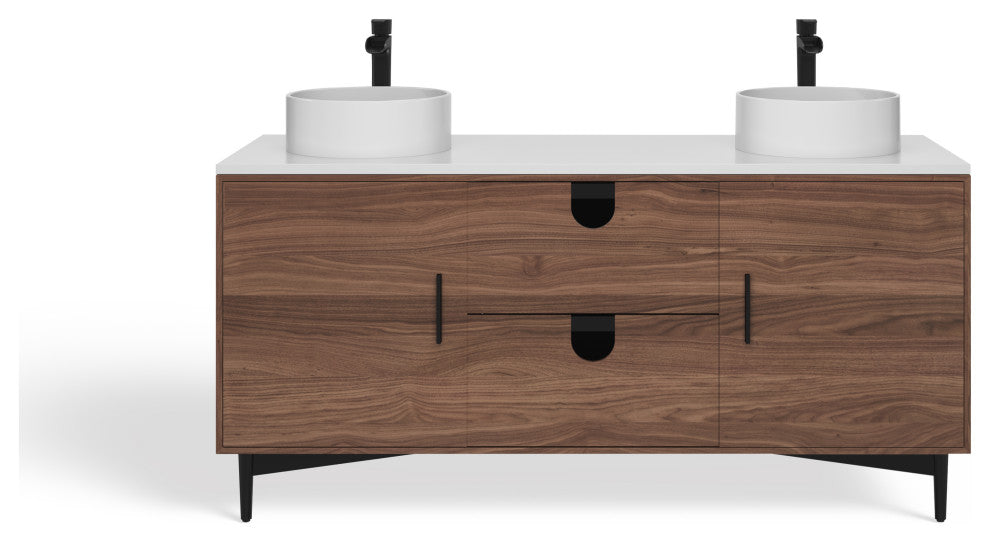Newton Bath Vanity, Walnut, 60", Double Sink, Freestanding