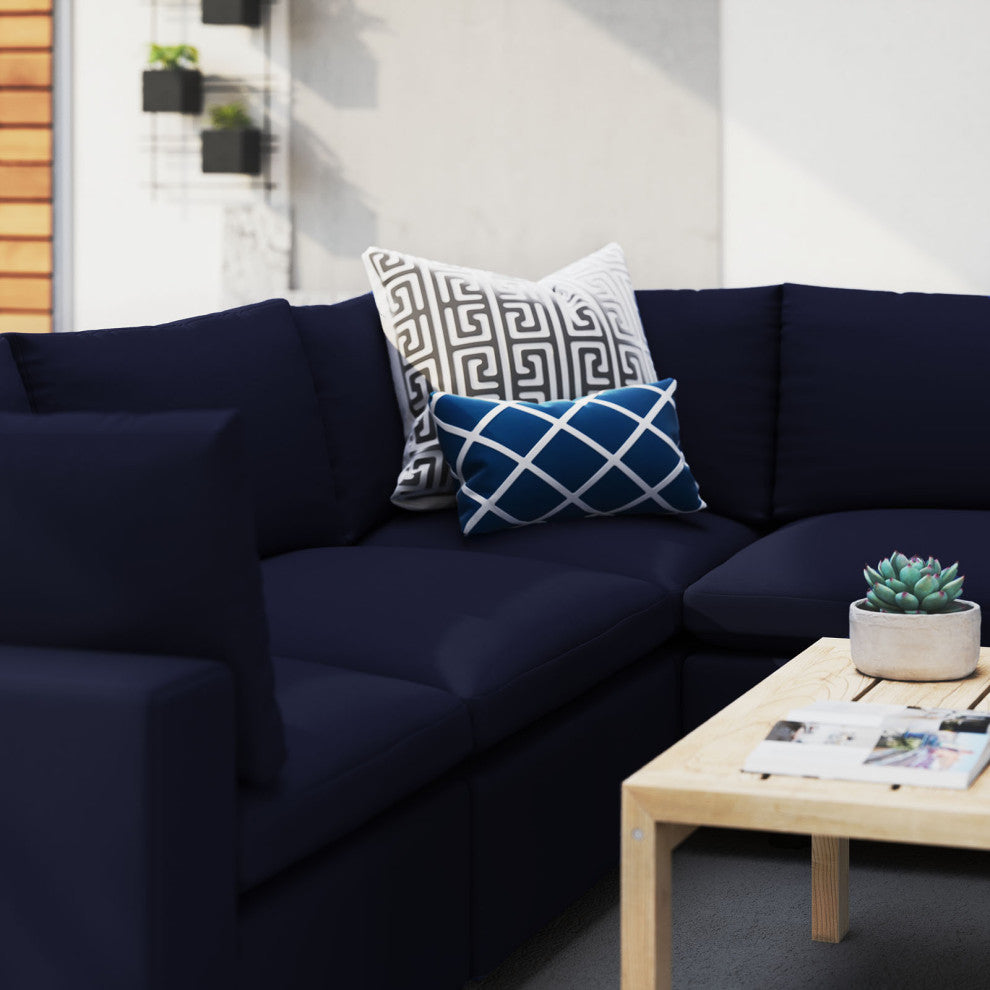 Modular Sectional Deep Sofa Chair Set, Sunbrella, Blue Navy, Outdoor Patio