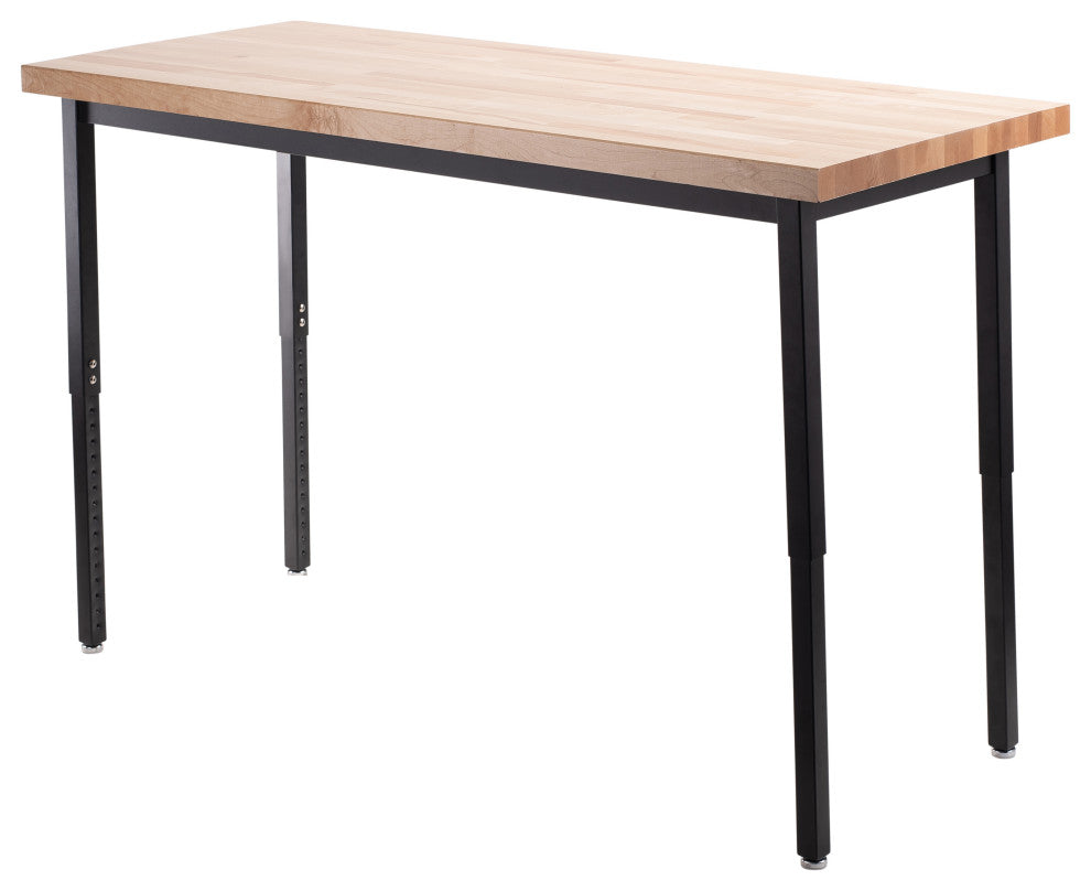 NPS Heavy Duty Height Adjustable Steel Table, 30 X 72, Butcherblock Top