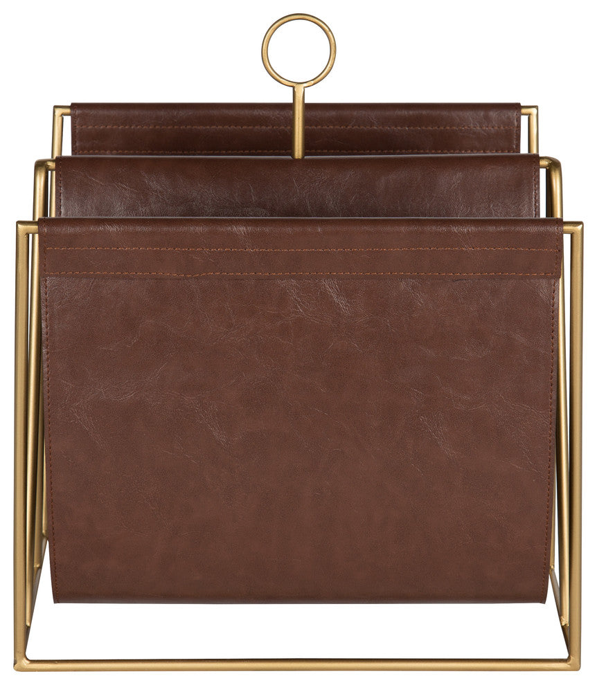 Kate and Laurel Alton Metal and Faux Leather Magazine File Holder