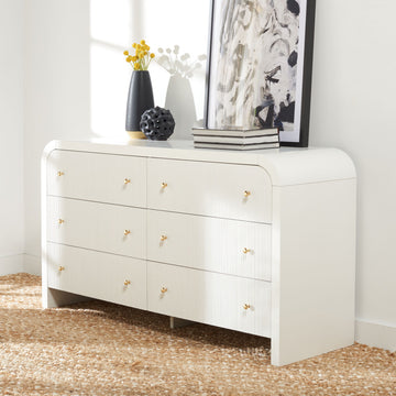 Safavieh Couture Liabella 6 Drawer Curved Dresser, White/Gold, White/Gold