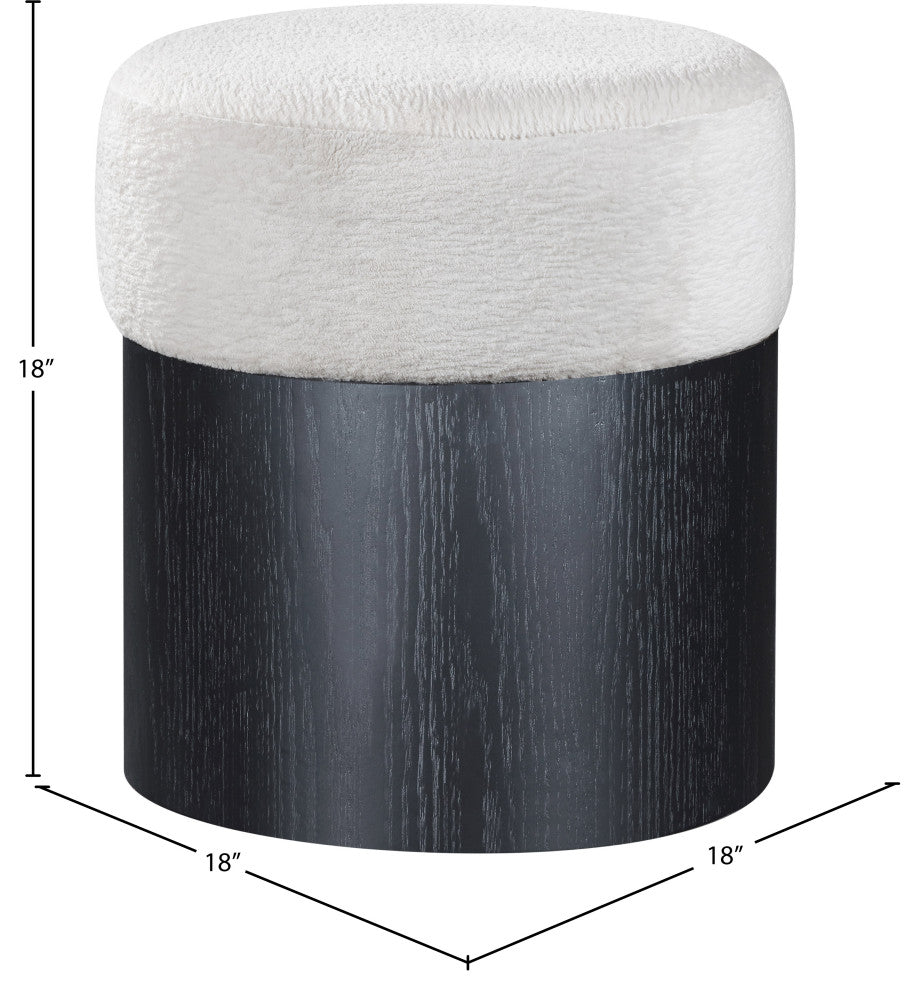 Nimes Upholstered Ottoman, Cream, Velour Fur, Black Finish