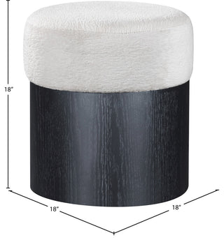 Nimes Upholstered Ottoman, Cream, Velour Fur, Black Finish