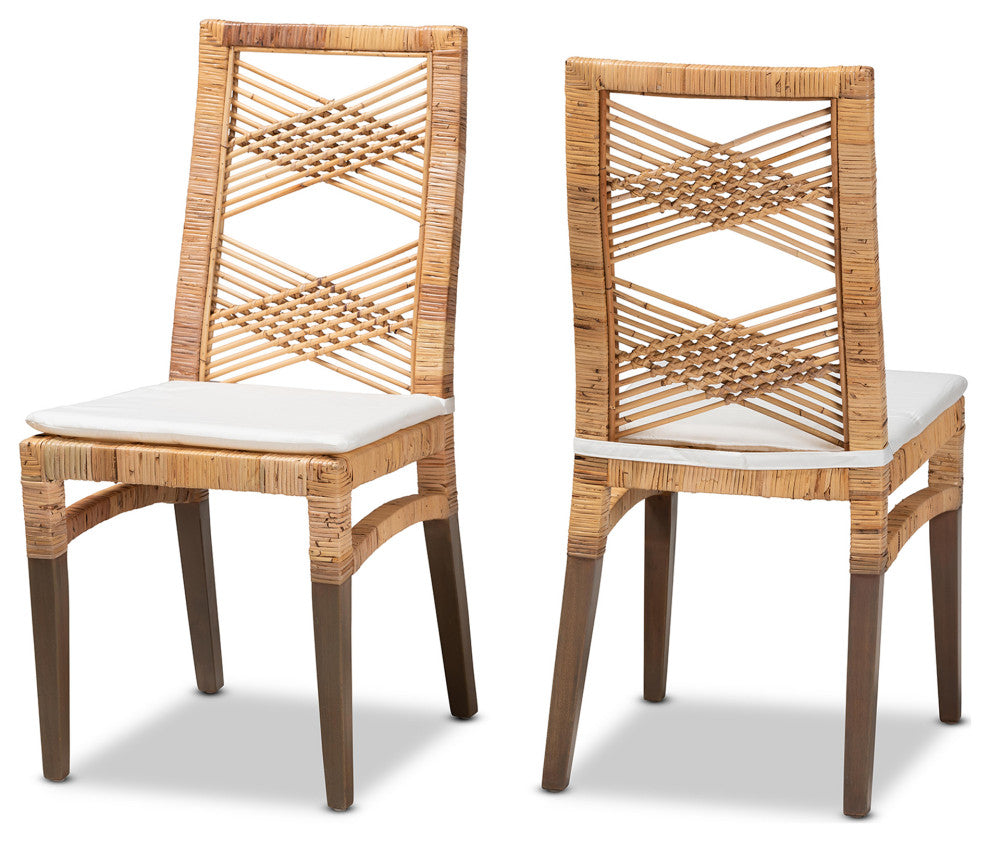 Poltak Modern Bohemian Natural Brown Rattan 2-Piece Dining Chair Set