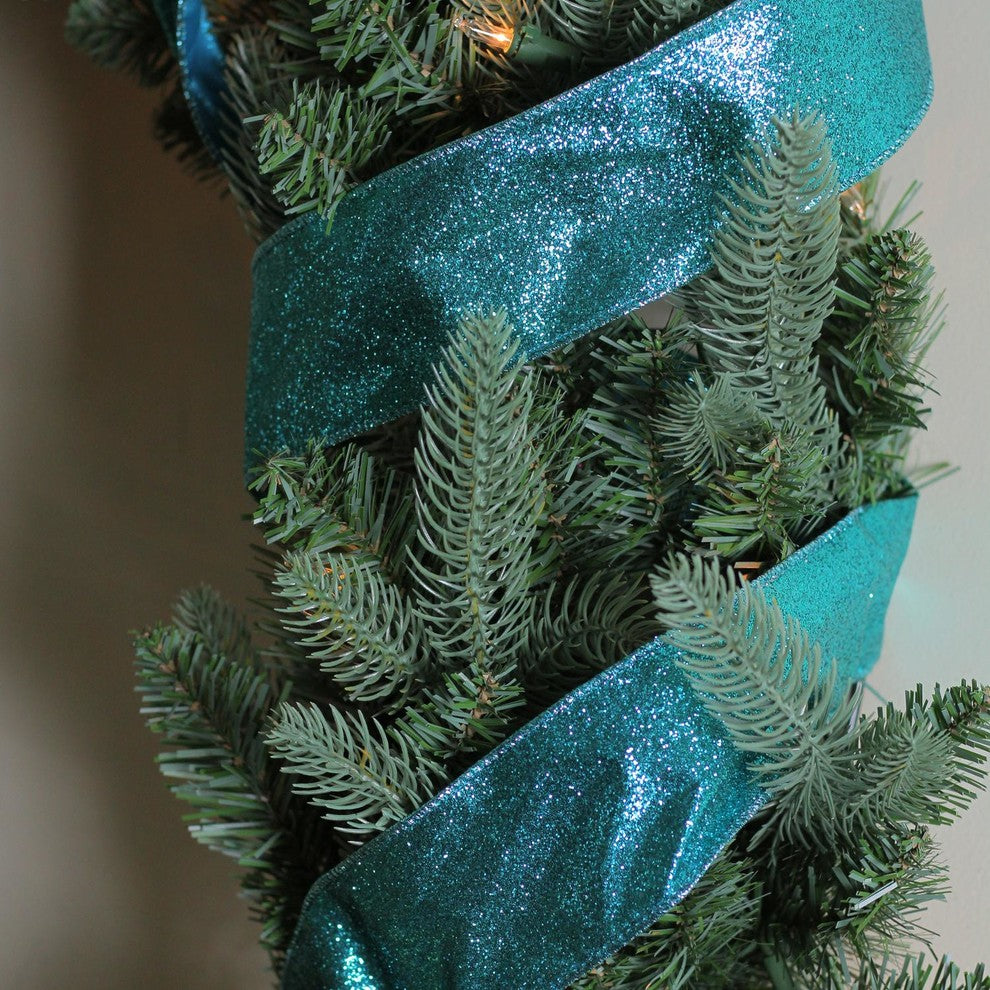 Shimmering Teal Solid Wired Christmas Craft Ribbon