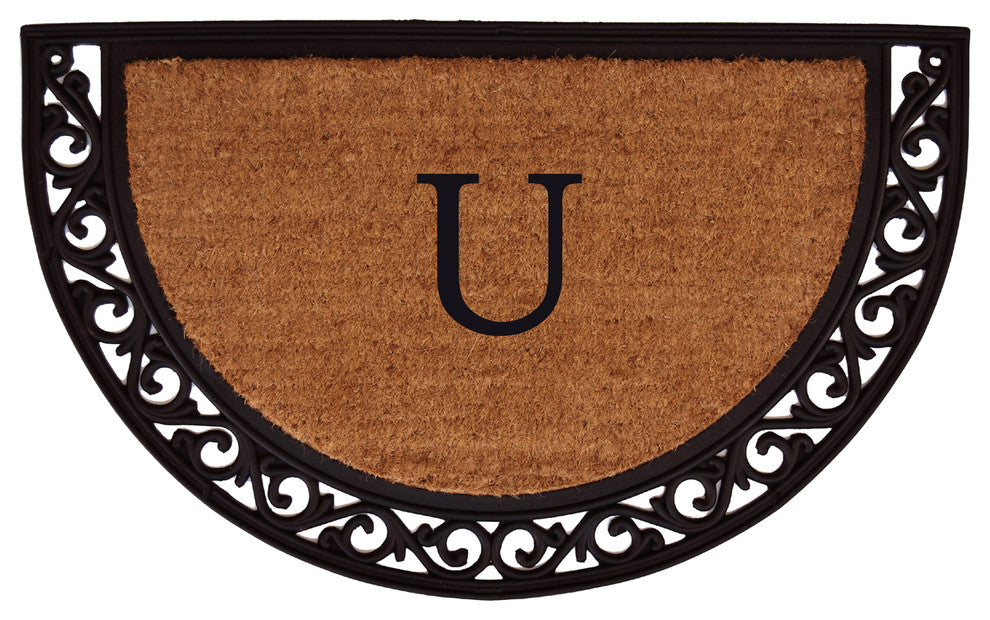 Ornate Scroll Monogram Doormat 2'x3', Letter U