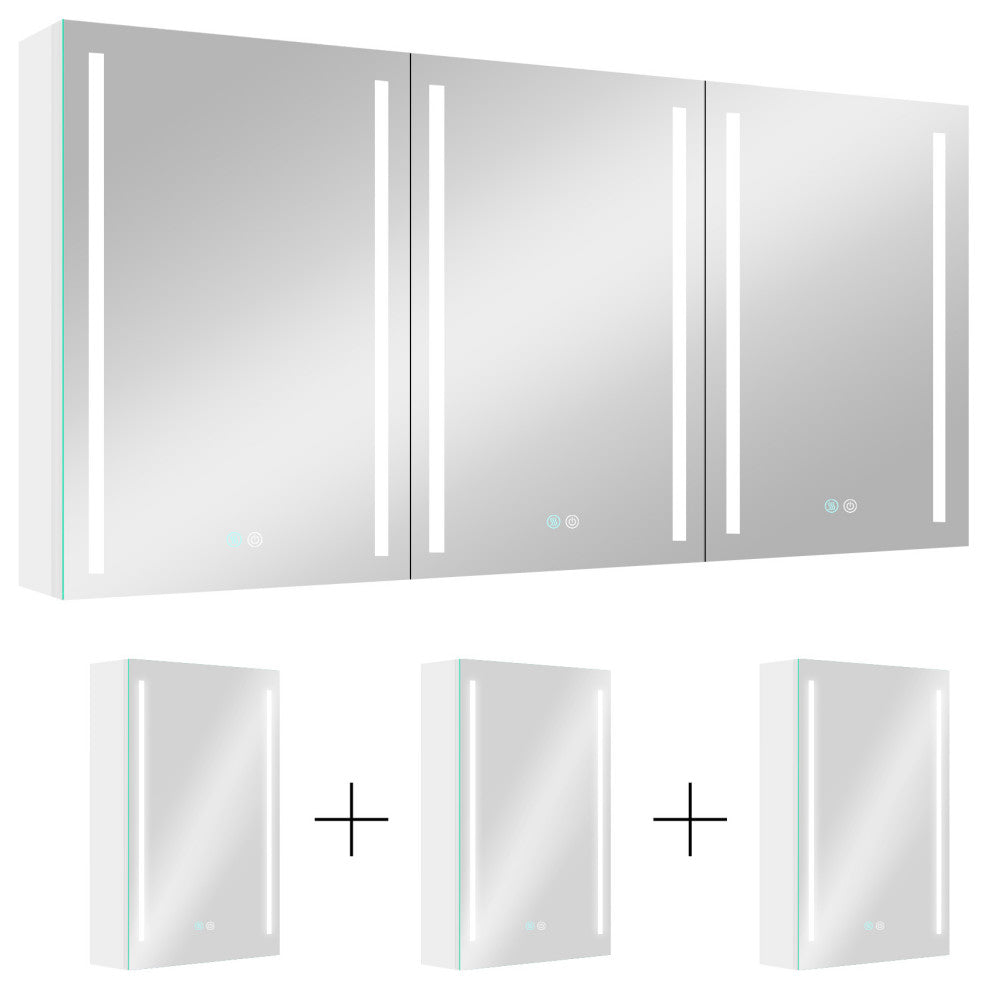 60" Aluminum Surface Mount Medicine Cabinet with Three Doors and Mirror