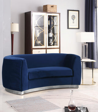 Julian Velvet Upholstered Loveseat, Navy, Chrome Base