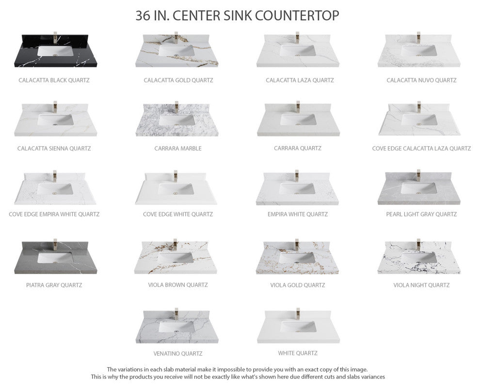 Boston 36" Center Sink Bath Vanity in Fine Grain 2" Calacatta Gold