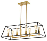 Lloyd 4-Light Industrial Iron LED Pendant, Black/Brass Gold, Width: 35"