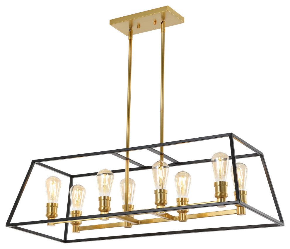 Lloyd 4-Light Industrial Iron LED Pendant, Black/Brass Gold, Width: 35"