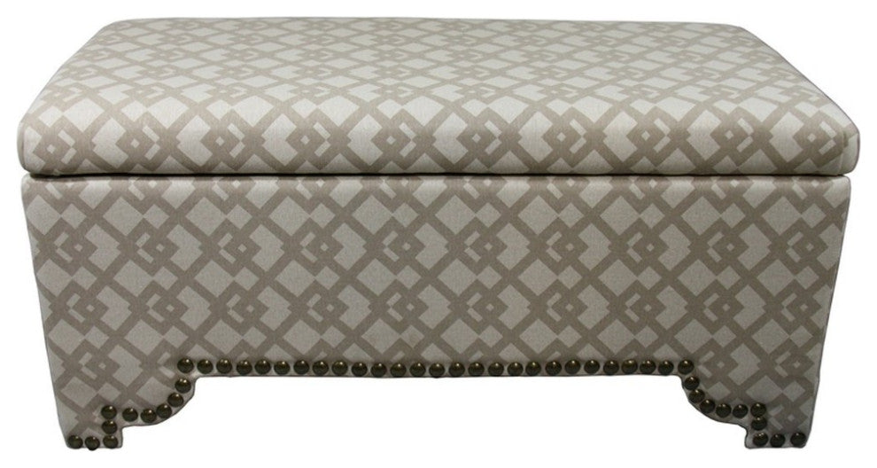 Taupe Geometric Storage Bench With Ottomans Four Piece Set