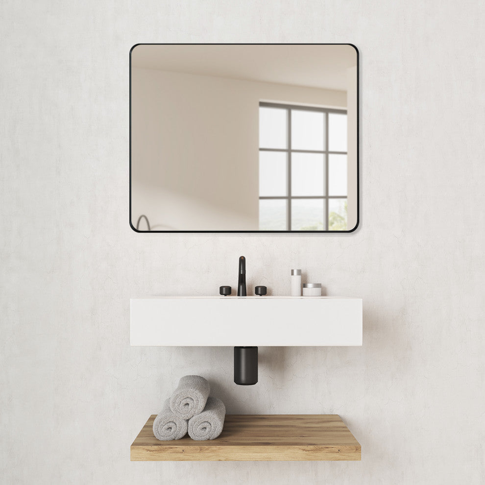 Nettuno Rectangle Bathroom/Vanity Aluminum Framed Wall Mirror, Matt Black, 36"