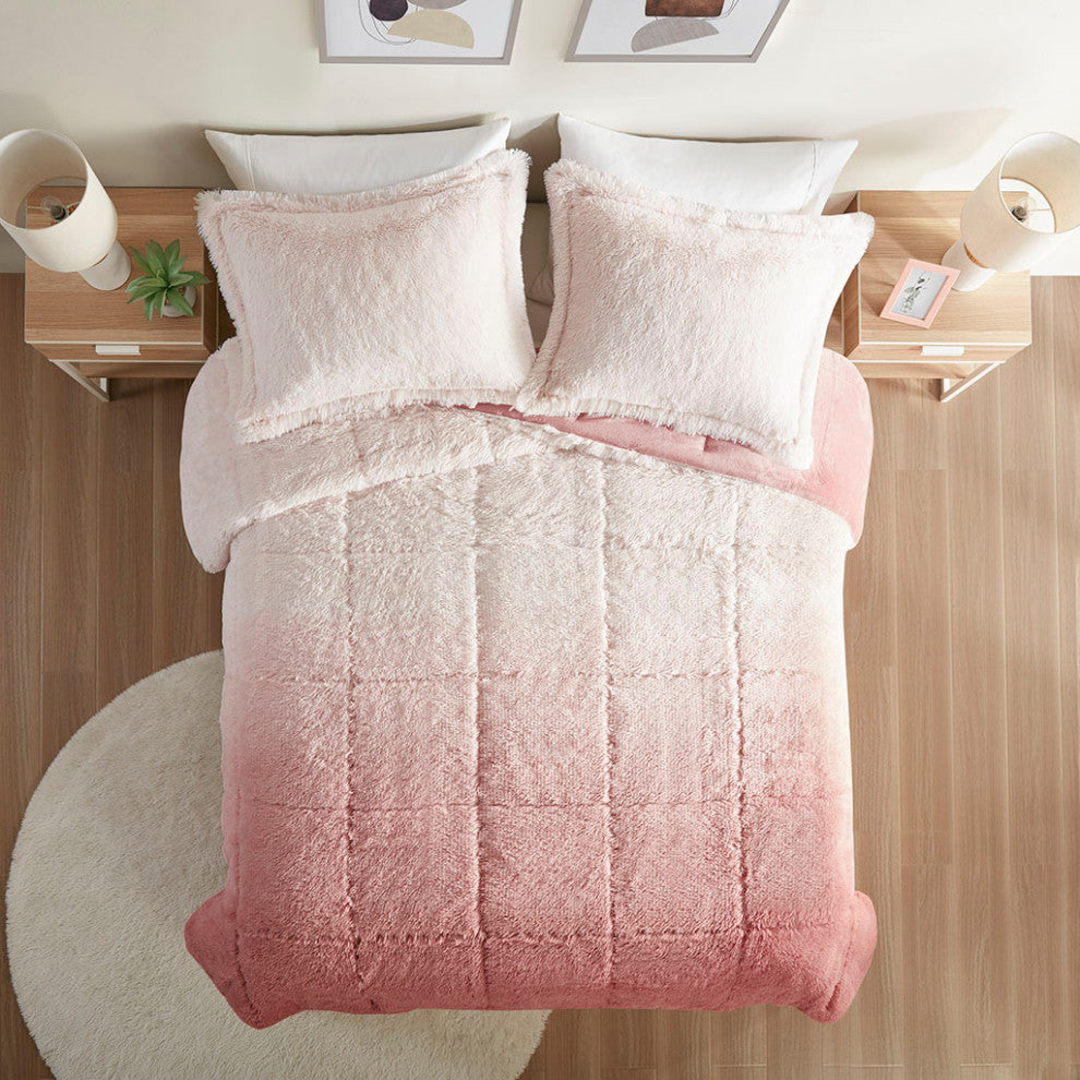 Intelligent Design Brielle Ombre Shaggy Long Fur Comforter Mini Set, Blush