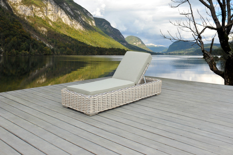Anna 79x31.5" Patio Wicker Aluminum Frame Sun Lounger, White and Gray