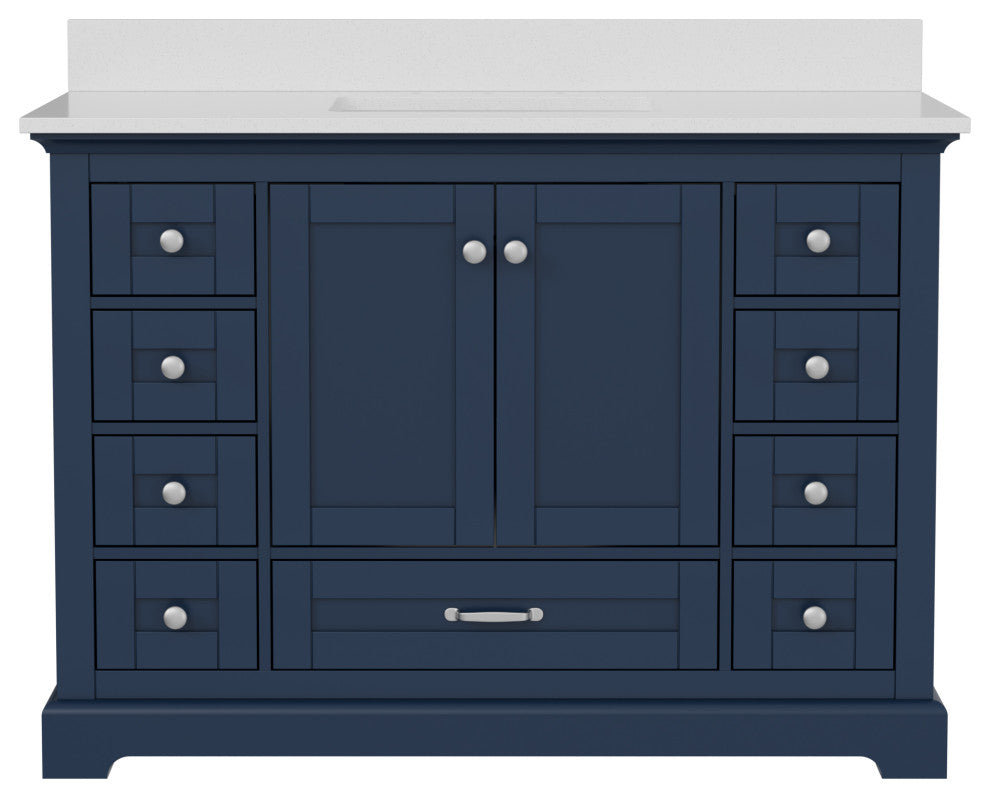 48" Freestanding Bathroom Vanity with White Cultured Marble Top in White